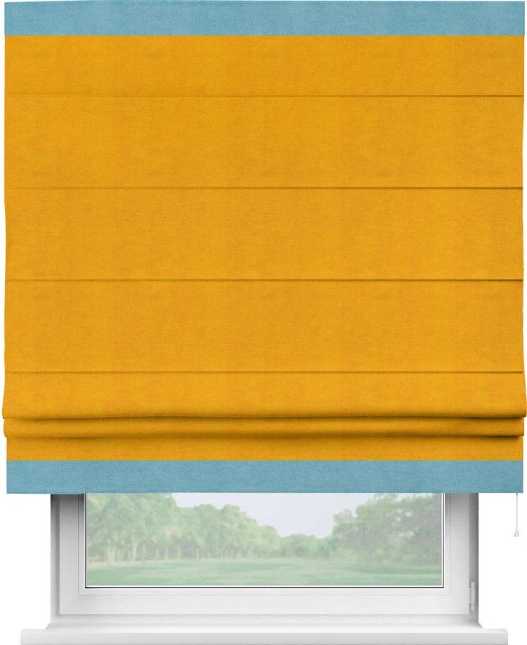 Римская штора «Кортин» с кантом Горизонт, для проема, ткань вельвет желтый