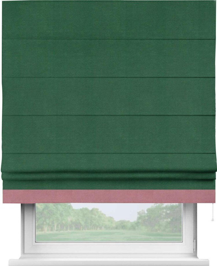 Римская штора «Кортин» с кантом Джестер, для проема, ткань вельвет зеленый
