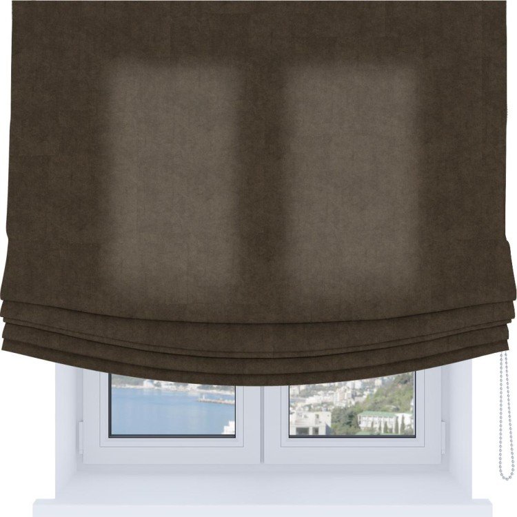 Римская штора «Кортин», канвас коричневый, Soft с мягкими складками