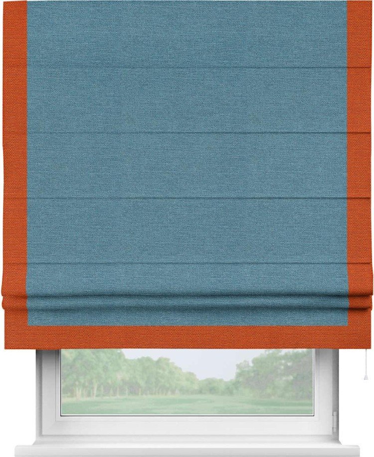 Римская штора «Кортин» с кантом Виктория, для проема, ткань лён голубой