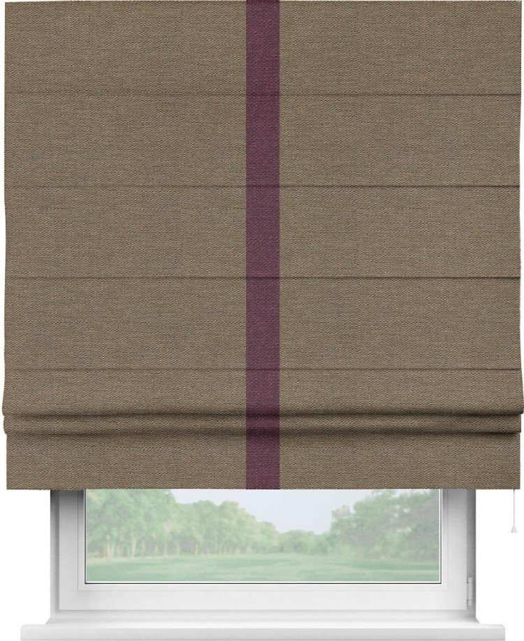 Римская штора «Кортин» с кантом Хайвэй, для проема, ткань лён светло-коричневый