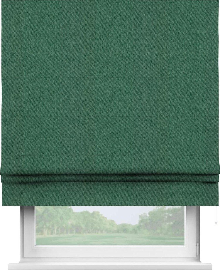 Римская штора «Кортин» для проема, ткань твид блэкаут, зелёный