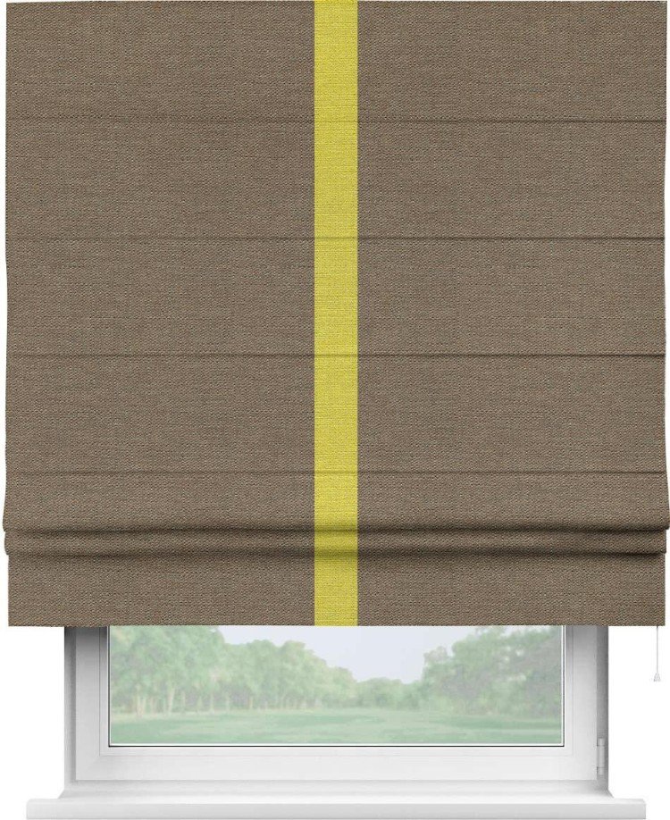 Римская штора «Кортин» с кантом Хайвэй, для проема, ткань лён светло-коричневый