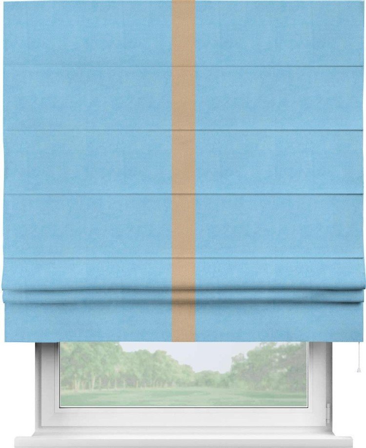 Римская штора «Кортин» с кантом Хайвэй, для проема, ткань вельвет голубой