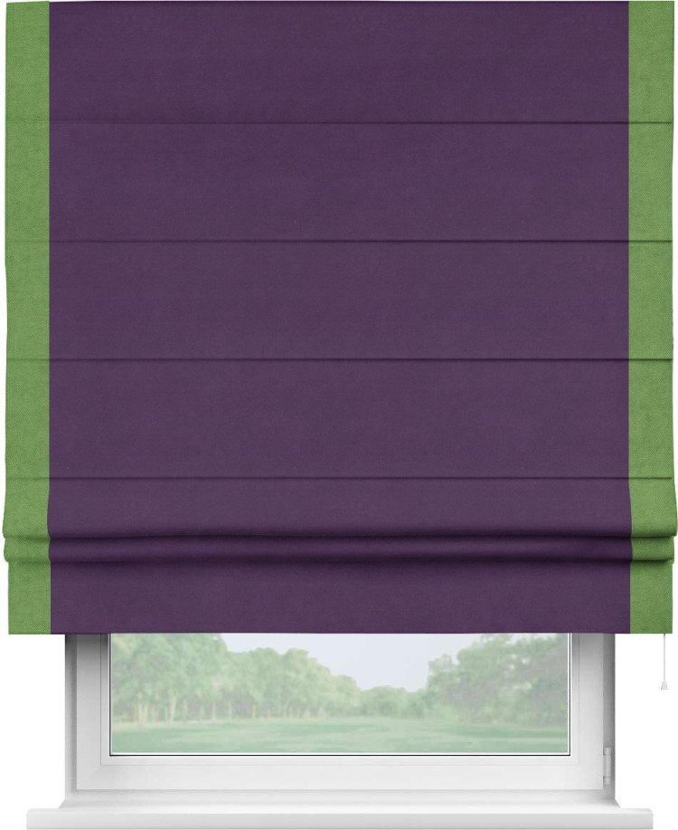 Римская штора «Кортин» с кантом Стрим Дуо, для проема, ткань вельвет темно-фиолетовый