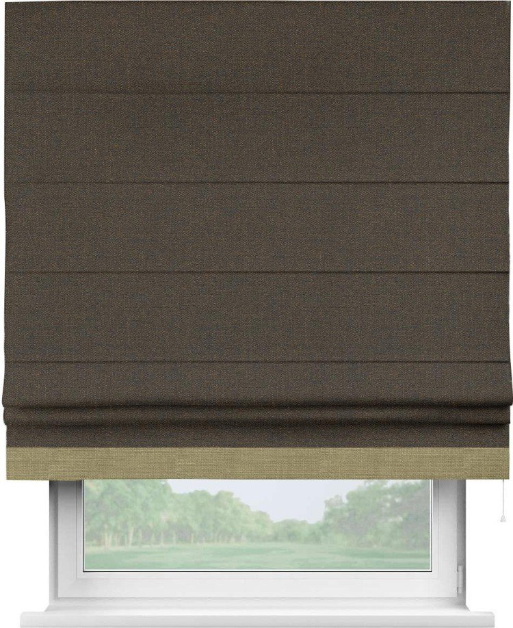 Римская штора «Кортин» с кантом Джестер, для проема, ткань лён темно-коричневый