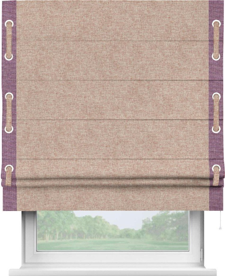 Римская штора «Кортин» с кантом Стрим Дуо (люверсы с пояском), для проема, ткань лён кашемир розовая пудра