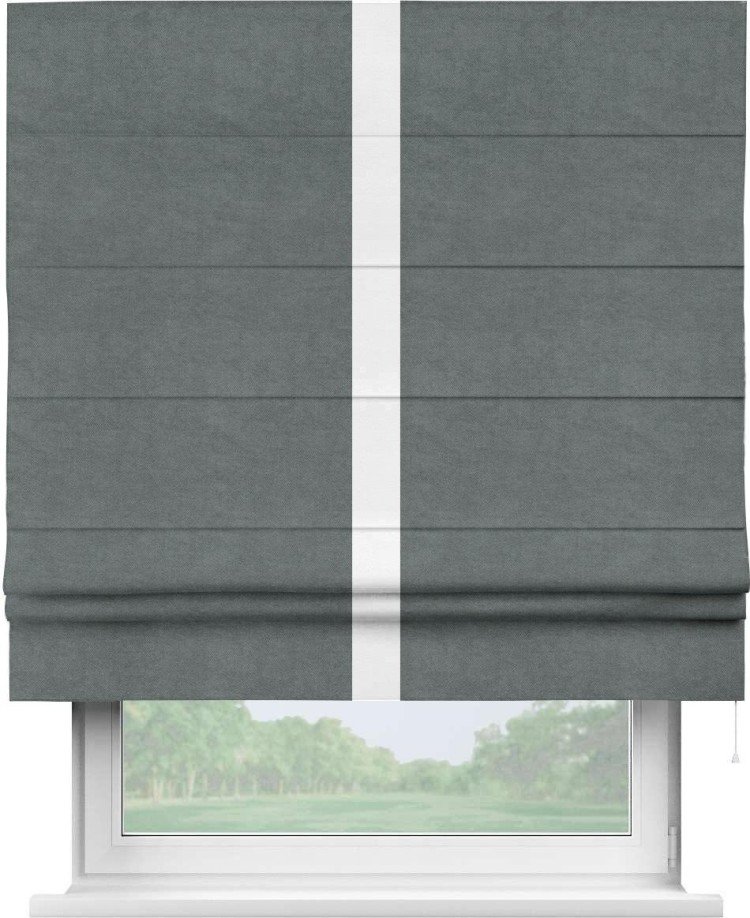 Римская штора «Кортин» с кантом Хайвэй, для проема, ткань вельвет серый