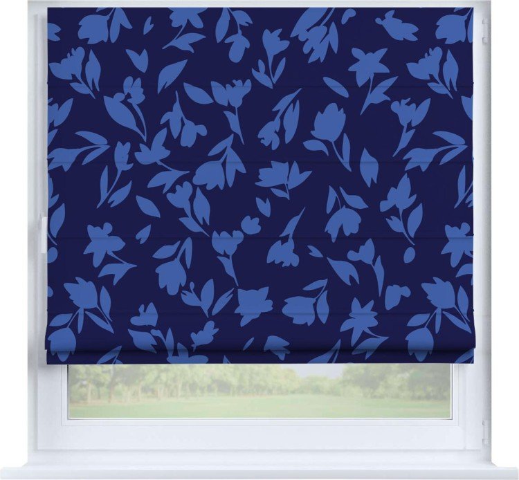 Римская штора «Кортин» на створку «Синие цветы»