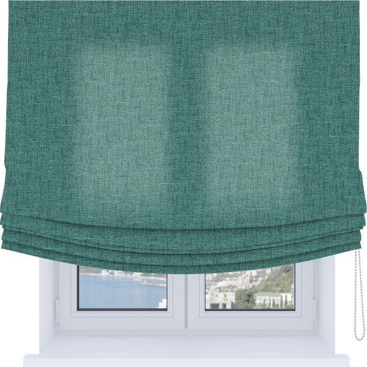 Римская штора Soft с мягкими складками, ткань лён кашемир бирюзовый