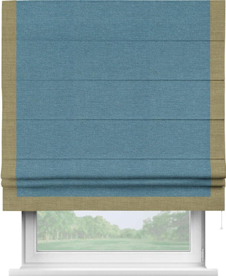 Римская штора «Кортин» с кантом Виктория, для проема, ткань лён голубой