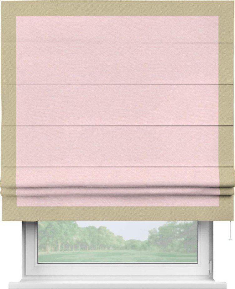 Римская штора «Кортин» с кантом Чесс, для проема, ткань блэкаут однотонный розовый